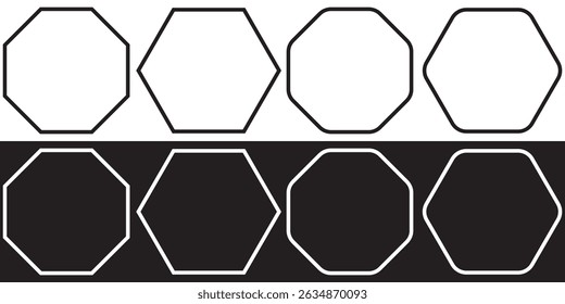 Set of simple polygons with five to eight sides. Filled and outline version. Eps 10