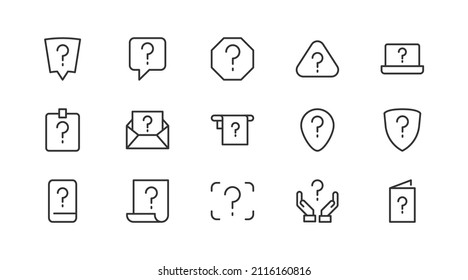 Set of simple question line icons. Outline stroke object. Linear signs pack. Perfect for web apps and mobile.
