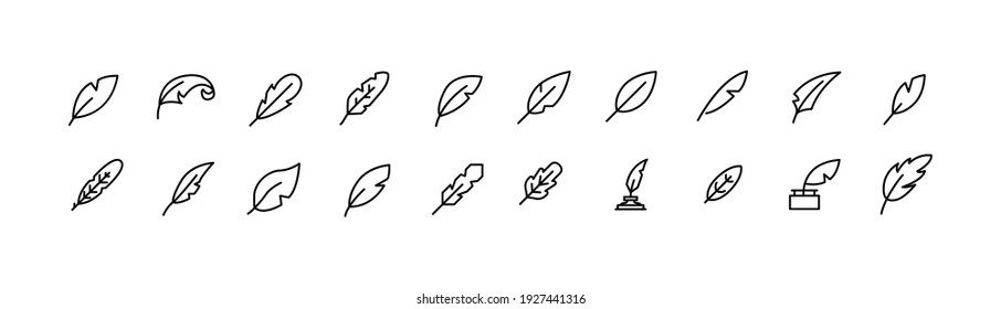 Set of simple quill line icons. Outline stroke object. Linear signs pack. Perfect for web apps and mobile.