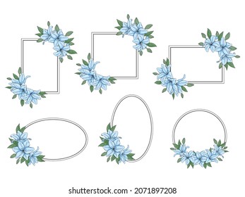 conjunto de rames simples con flores dibujadas a mano. Ilustración vectorial. Aislado en blanco.