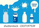 A set of simple raw milk illustrations