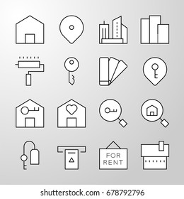 Set of simple real estate thin line vector icon. Editable stroke. Pixel perfect icons. Material design web graphic. Premium symbol collection