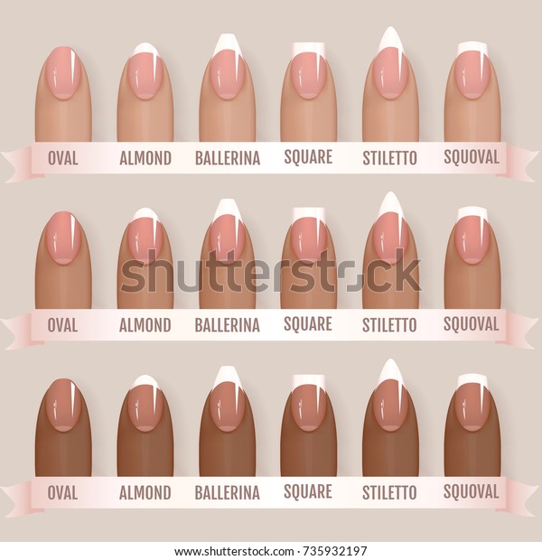 Set Simple Realistic Manicured Pink Nails Stock Vector Royalty Free