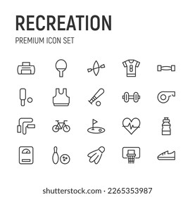 Set of simple recreation line icons. Outline stroke object. Linear signs pack. Perfect for web apps and mobile.