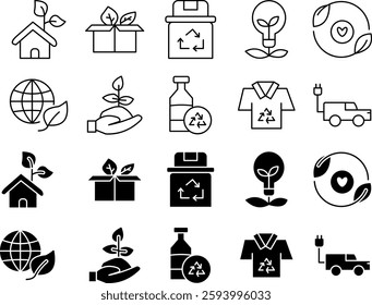 A set of simple recycling icons featuring eco-friendly symbols for waste management, sustainability, and environmental conservation. Perfect for infographics, apps, and presentations.