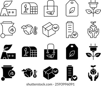 A set of simple recycling icons featuring eco-friendly symbols for waste management, sustainability, and environmental conservation. Perfect for infographics, apps, and presentations.