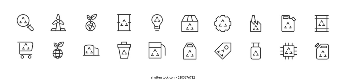 Set of simple recycling line icons. Outline stroke object. Linear signs pack. Perfect for web apps and mobile.
