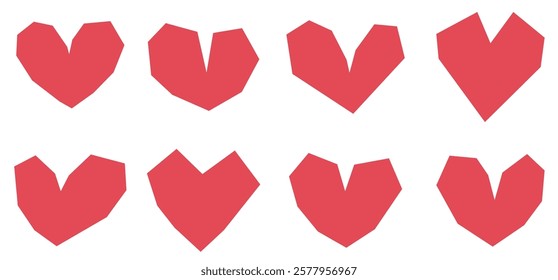 Set of simple red geometric heart shapes on a white background. Clean and modern vector illustration.