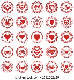 Set of simple red heart signs. Love symbols.