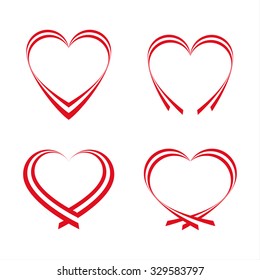Set of simple red hearts, vector illustration, valentines day sympols