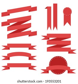 Set of simple red ribbons