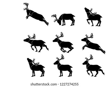Set of simple reindeer icon on transparent background