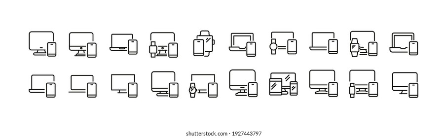 Set of simple responsive design line icons. Outline stroke object. Linear signs pack. Perfect for web apps and mobile.