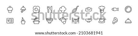 Set of simple restaurant line icons. Outline stroke object. Linear signs pack. Perfect for web apps and mobile.
