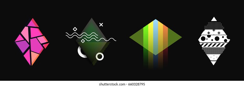 Set of simple rhombus form, frames or border in geometric abstract pop art style. Modern trendy background shapes for design banner, poster, cover, flyer, brochure, card. Vector illustration.