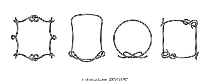 Set of simple rope in different unique styles on black	
