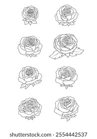 set of simple rose flower hand drawn line art vector illustration