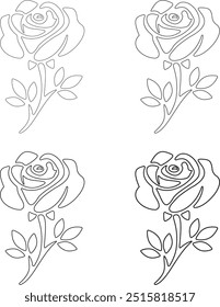 a set of simple rose line art illustrations, perfect for Coloring book. The elegant rose outlines offer minimalistic floral aesthetics, ideal for branding, invitations, greeting cards. Rose Doodle 