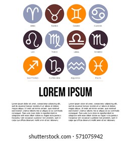 Set of simple round zodiac signs. Vector icons.