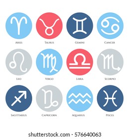 Set of simple round zodiac signs. Vector icons.