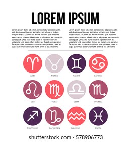 Set of simple round zodiac signs. Vector icons.