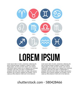 Set of simple round zodiac signs. Vector icons.