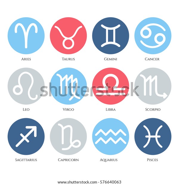 Set Simple Round Zodiac Signs Vector Stock Vector (Royalty Free) 576640063