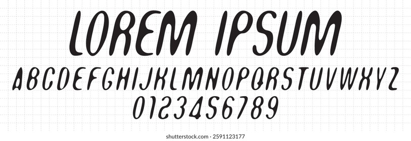 A set of simple rounded slanted italic fonts with letters and numbers for engineering drawings and school notebooks. A set of letters and numbers of the Latin alphabet