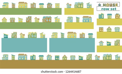 set of simple row house - color silhouette -