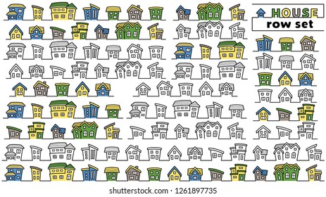 set of simple row house - only line drawing / line drawing plus color - arc upper version