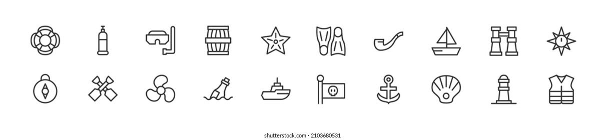 Set of simple sailor line icons. Outline stroke object. Linear signs pack. Perfect for web apps and mobile.