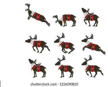 Set Of Simple Santa's Reindeer Icon On Transparent Background