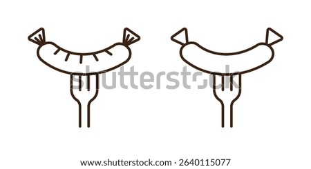Set of simple sausage linear icons isolated on transparent background. 
Hot dog, sausage, fork and sausage line icon. Editable Stroke.
