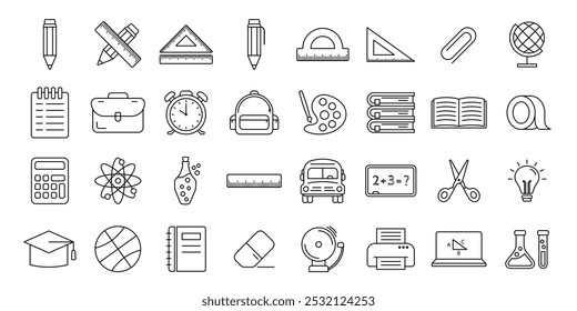 Set of simple school icon or education and study with outline style
