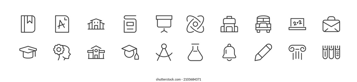 Set of simple school line icons. Outline stroke object. Linear signs pack. Perfect for web apps and mobile.