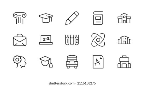 Set of simple school  line icons. Outline stroke object. Linear signs pack. Perfect for web apps and mobile.
