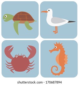 Set of simple sea animals illustrations