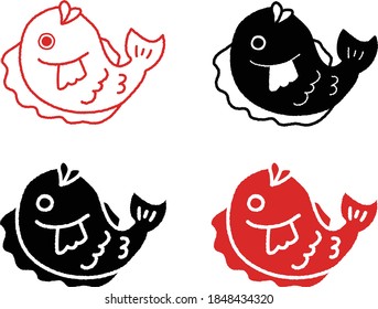 A set of simple sea bream icons for Japanese New Year's cards