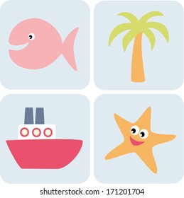 Set of simple sea life illustrations