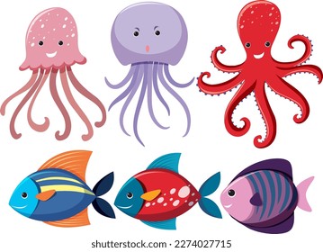 Set of simple sea underwater creature illustration