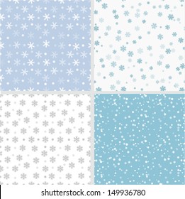 Set Of Simple Seamless Backgrounds With Snowflakes. Can Be Used For Wallpaper, Pattern Fills, Textile, Web Page Background, Surface Textures. Vector Illustration. 