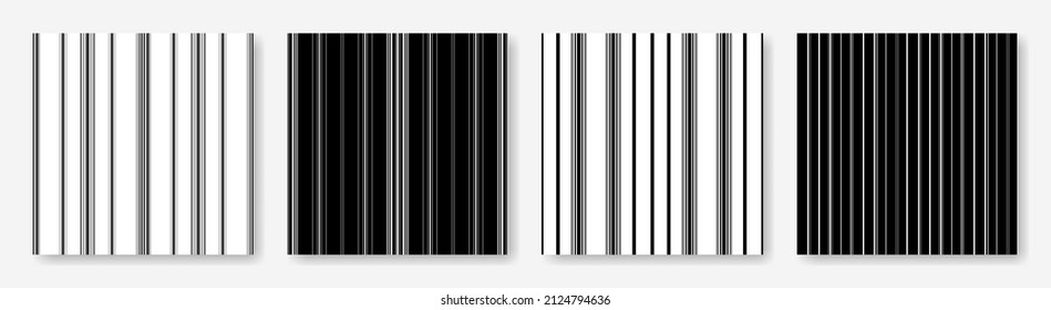 Satz von einfachen, nahtlosen schwarz-weiß gestreiften Mustern. Kollektion von vertikalen Parallellinien. Klassisches Design für den Innenausdruck, Tapeten, Textilien