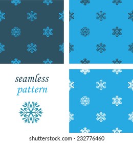Set of simple seamless blue winter pattern with snowflakes
