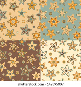 Set of Simple Seamless Floral Patterns. Vector Flower Backgrounds.