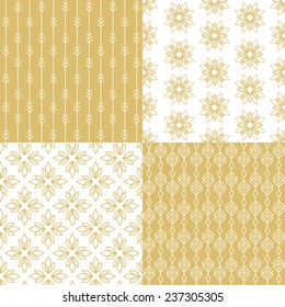 Set of simple seamless gold floral patterns. Vector illustration.