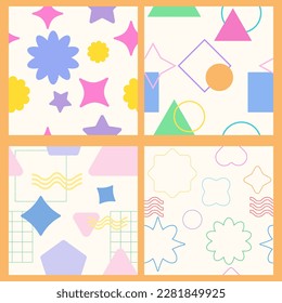 Set of simple seamless patterns. Simple Geometric Shapes. 