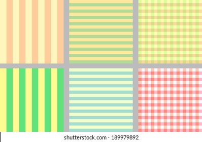 A set of simple seamless striped and chequered retro designs for textiles