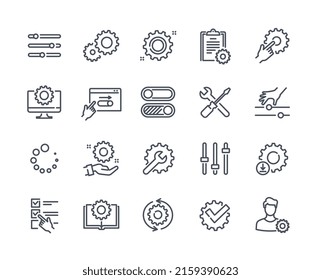 Set of simple Setup and Settings Icons. Elements with tools, Loading, Cogs and Gears, Update and parameters. Designs for website and app. Cartoon flat vector collection isolated on white background