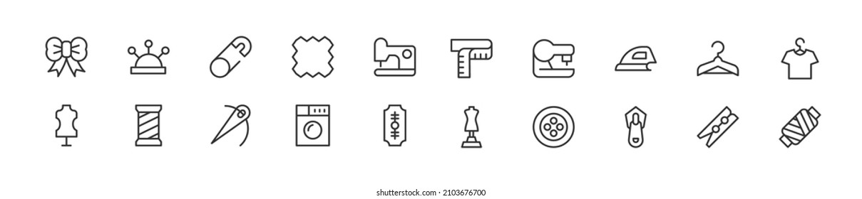 Set of simple sewing line icons. Outline stroke object. Linear signs pack. Perfect for web apps and mobile.