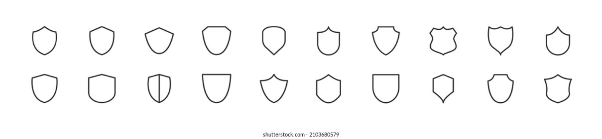 Set of simple shield line icons. Outline stroke object. Linear signs pack. Perfect for web apps and mobile.